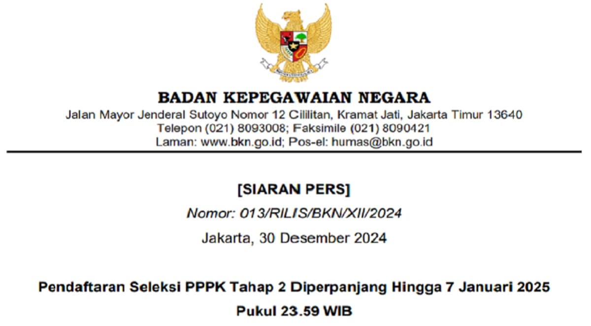 Pendaftaran PPPK Tahap 2 Diperpanjang Hingga 7 Januari 2025 - Ngenelo.net