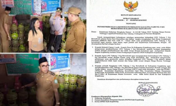 Selain Sidak Pangkalan LPG 3 Kg di Kepahiang, Bupati Kepahiang juga mengeluarkan SE pendistribusian LPG 3kg.