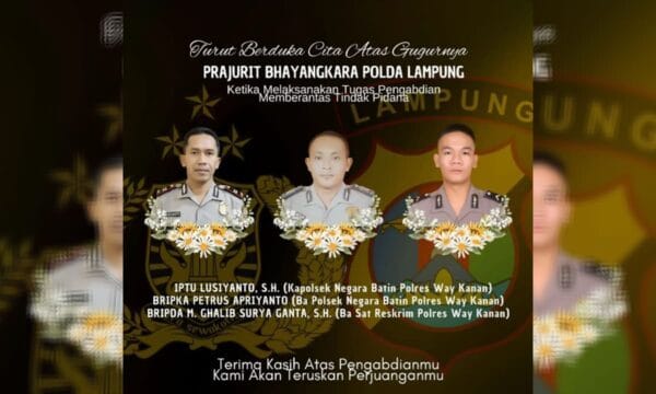 Tiga Anggota Polisi Gugur dalam Operasi Penggerebekan Judi Sabung Ayam di Lampung.