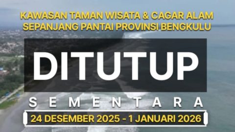 Penutupan wisata sepanjang pantai di provinsi Bengkulu selama libur natal dan tahun baru, mulai 24 Desember 2025-1 Januari 2026.