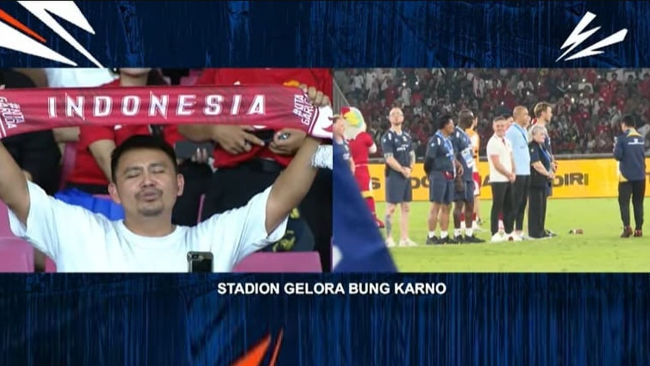 Fans Timnas menyanyikan lagi lagu tanah airku dengan penuh haru usai menang atas Saint Kitts & Nevis. foto: IST ngenelo.net-