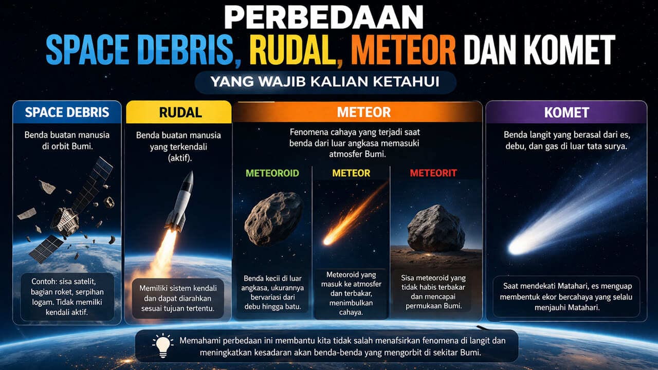 Perbedaan Space Debris, rudal, meteor dan komet. Foto Ngenelo.net