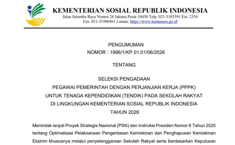 Pendaftaran PPPK Sekolah Rakyat 2026
