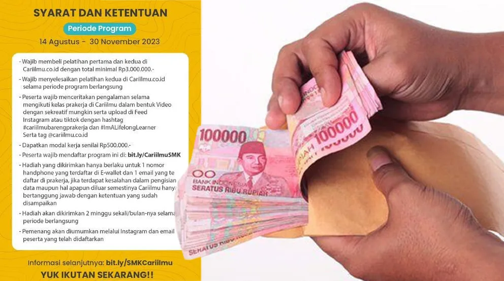 Dapat Cuan Lagi Nih! Bantuan Modal Peserta Prakerja dari Cariilmu, Cek Syarat dan Ketentuannya