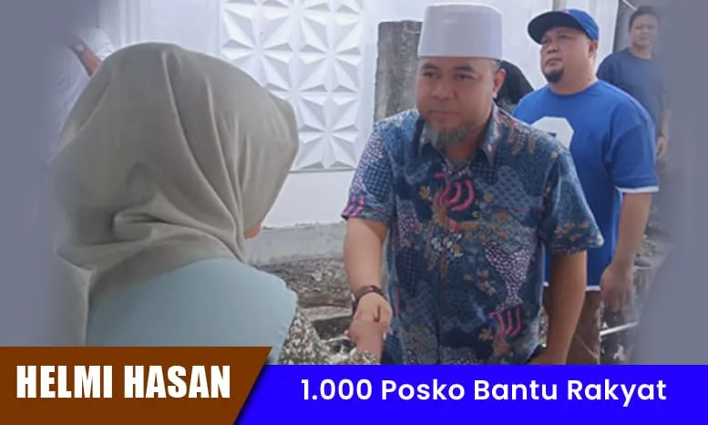 Helmi Hasan saat tiba di Posko Bantu Rakyat, posko pertama dari 1.000 Posko Helmi-Mian di Kota Bengkulu.