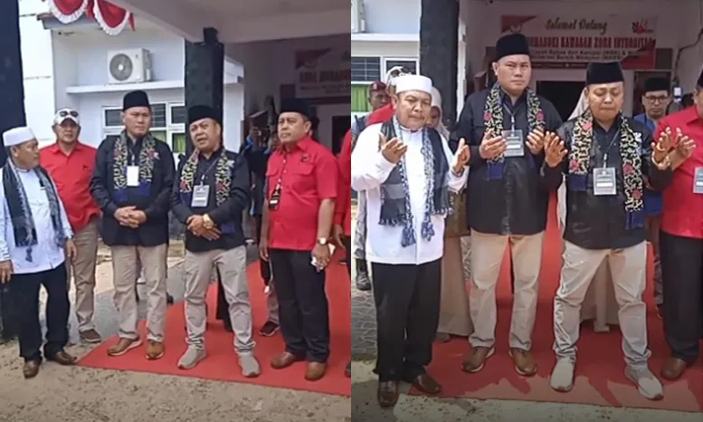 Usai pendaftaran Paslon Sri Budiman - Septi Peryadi menyapa para pendukungnya dan berdoa bersama di KPU Bengkulu Tengah.
