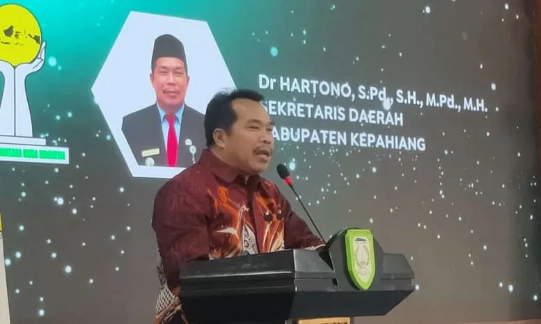 Sekretaris Daerah Kabupaten Kepahiang, Dr. Hartono, S.Pd., S.H., M.Pd., M.H, saat membuka pendidikan dan pelatihan Himpunan Pengusaha Muda Indonesia (HIPMI) Kepahiang.