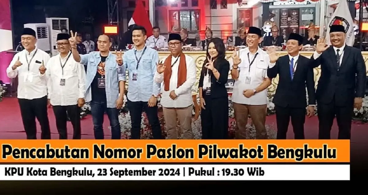 Pada Senin 23 September 2024 Pengundian Nomor Urut Calon Walikota dan Wakil Walikota Bengkulu telah dilakukan di halaman KPU Kota Bengkulu.