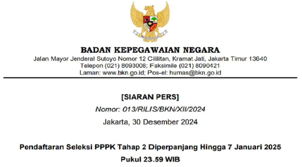 Pendaftaran PPPK Tahap 2 Diperpanjang Hingga 7 Januari 2025 - Ngenelo.net