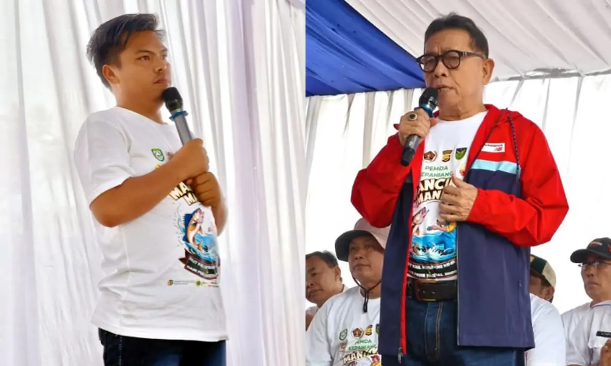 Ketua PWI Kabupaten Kepahiang, Doni Parianata dan Bupati Hidayatullah Sjahid saat memberikan kata sambutan dalam Lomba Mancing Mania gelaran PWI - Pemkab Kepahiang - Ngenelo.net