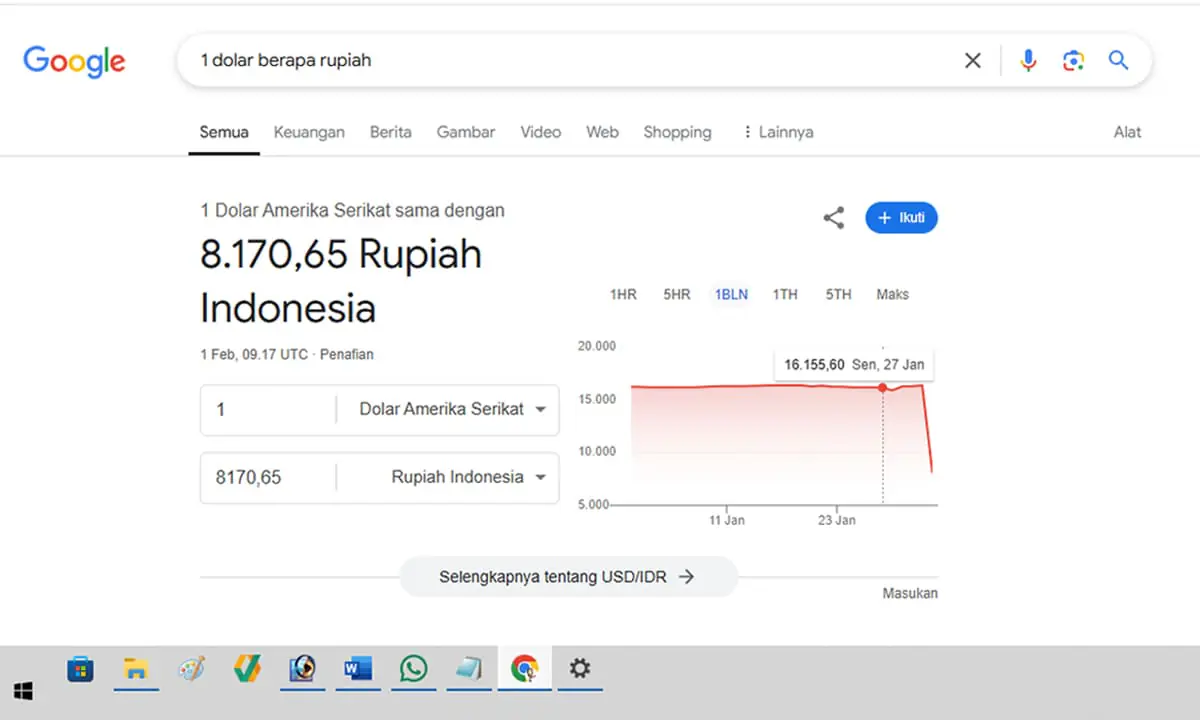 Tamilan layar Google Error, tampak saat ditanya 1 Dollar Berapa Rupiah Google menjawab Rp8 ribuan- Ngenelo.net