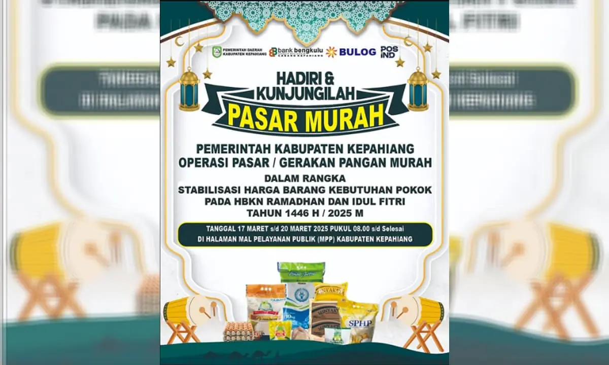 Pemerintah Daerah Kabupaten Kepahiang menggelar pasar murah yang akan berlangsung mulai 17 hingga 20 Maret 2025.
