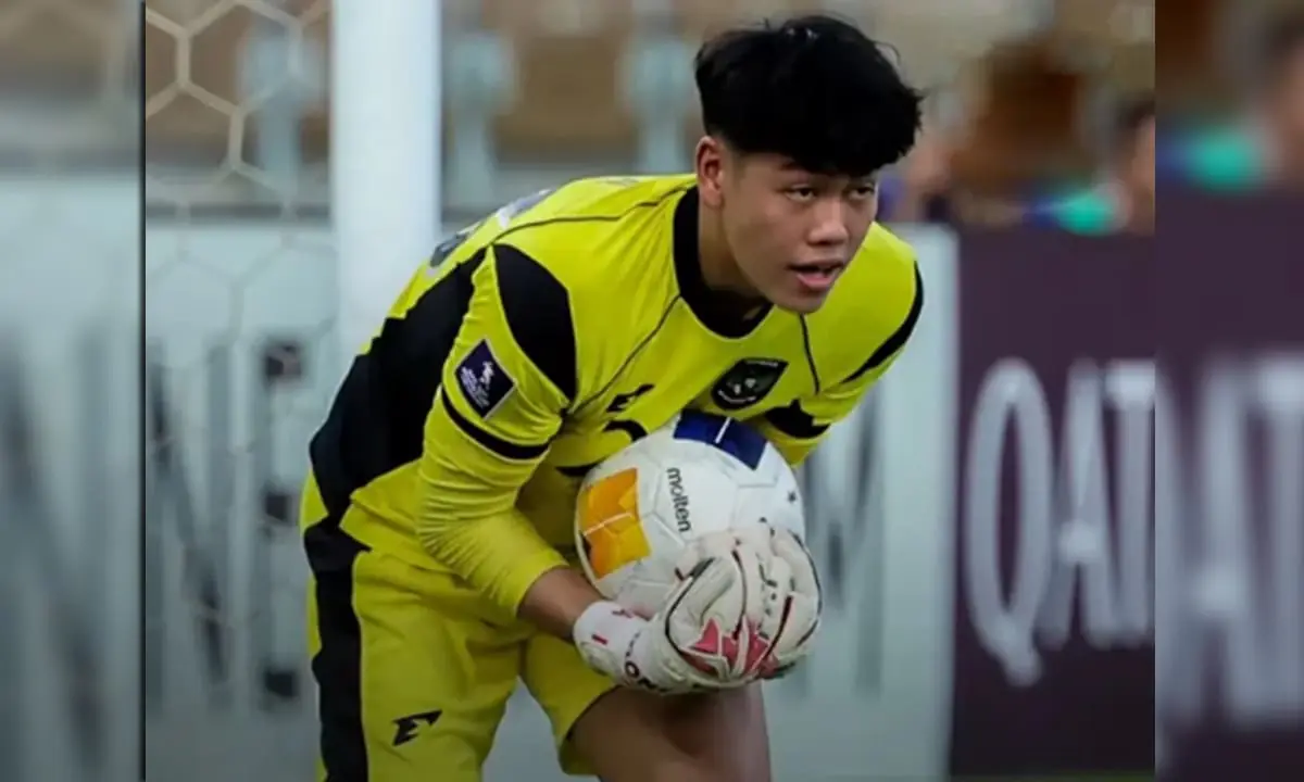 Dafa Al Gasemi, penjaga gawang timnas u17 dalam laga Indonesia vs Afganistan di Piala Asia U-17 2025.