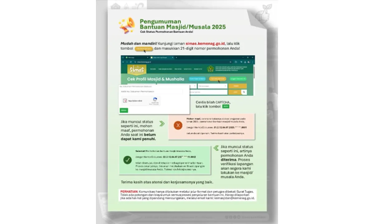 Cara Cek Status Bantuan Masjid dan Musala 2025