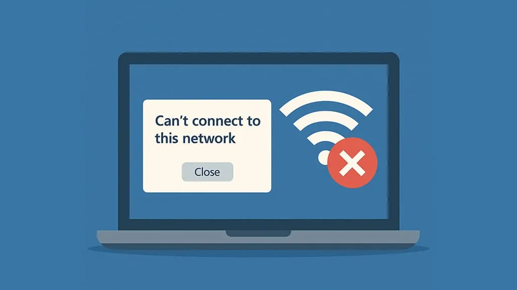 Ilustrasi Eror Can't Connect to This Network di Wifi Windows 10. Foto - Ngenelo.net