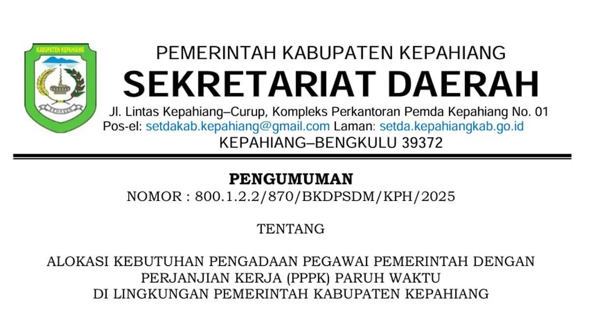 Pemda Kepahiang mengumumkan daftar peserta alokasi PPPK Paruh Waktu Kepahiang. Foto-Ngenelo.net