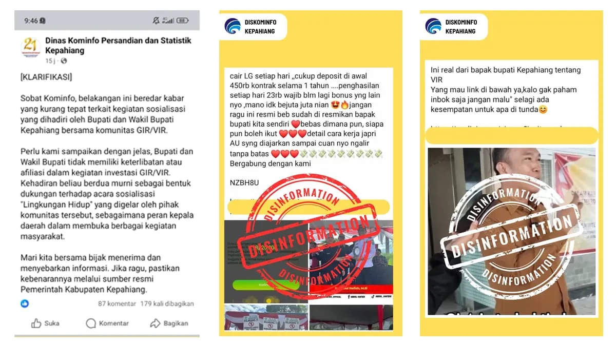 Tangkapan layar media sosial resmi Dinas Kominfo Persandian dan Statistik klarifikasi soal Invertasi GIR/VIR. Foto: Ngenelo.net